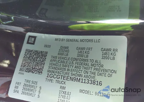 2021 Chevrolet Colorado 4Wd Short Box Zr2 z USA, uszkodzony, nr VIN 1GCGTEEN9M1133816